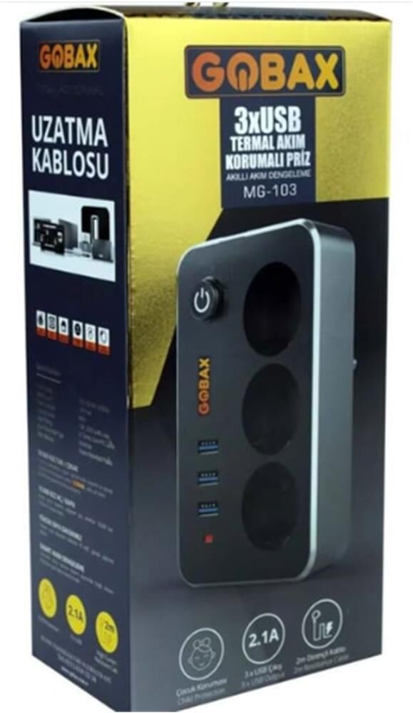 Gobax Mg-103 3xusb 2.1a 3x Priz Anahtarli Termal Akim Korumali Priz 2mt Kablo