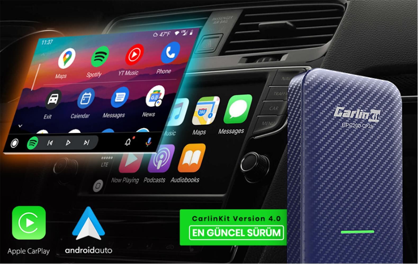 Carlinkit CPC200-CP2A 4.0 CP2A 2 in 1 Android Oto & Apple CarPlay Kablosuz Wireless Adaptör