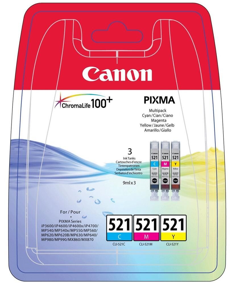 Canon CLI-521 Cyan-Magenta-Yellow Mavi-Kırmızı-Sarı 3'lü Multipack Mürekkep Kartuş