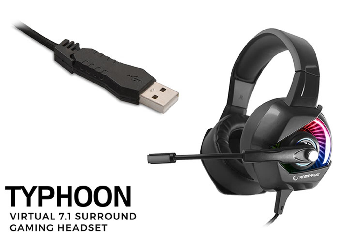 Rampage RM-K66 TYPHOON Siyah USB 7,1 Version RGB Ledli Gaming Oyuncu Mikrofonlu Kulaklık