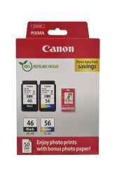 Canon PG-46 CL-56 Multipack 2'li Mürekkep Kartuş 50 adet 10x15 Fotoğraf Kağıdı Hediyeli