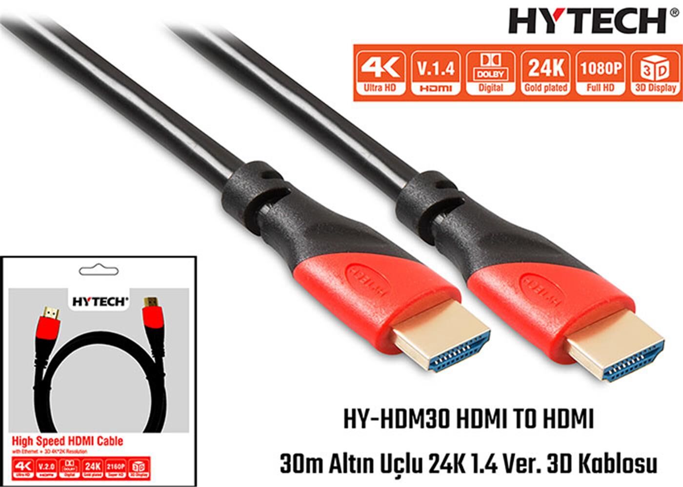 Hytech HY-XHDM30 HDMI TO HDMI 30m Altın Uçlu 24K 1.4 Ver. 3D Kablosu