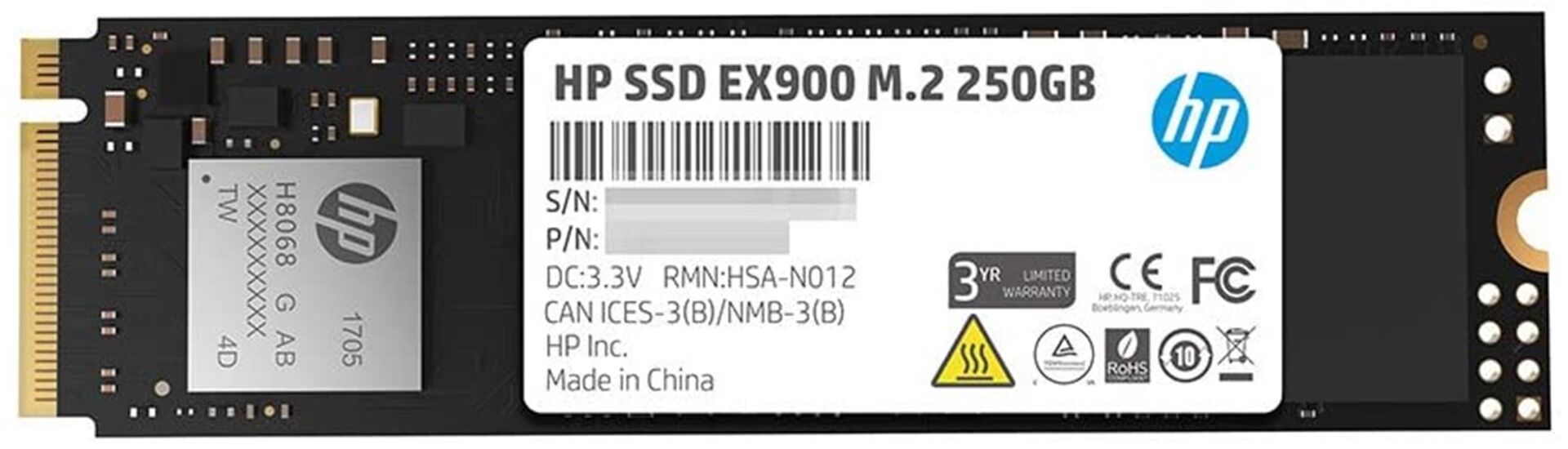 Hp 250GB EX900 M.2 PCIe 3.0 x4 NVMe 3D TLC NAND 2100Mb-Sn 2YY43AA Ssd Disk