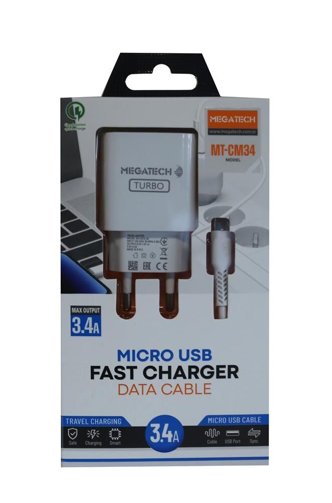 Megatech MT-CM34  3.4A Micro Usb Kablo+ Ev Şarj Adaptörü Hızlı Şarj