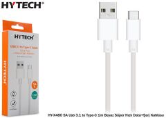 Hytech HY-X480 5A Usb 3.1 to Type-C 1m Beyaz Süper Hızlı Data+Şarj Kablosuu