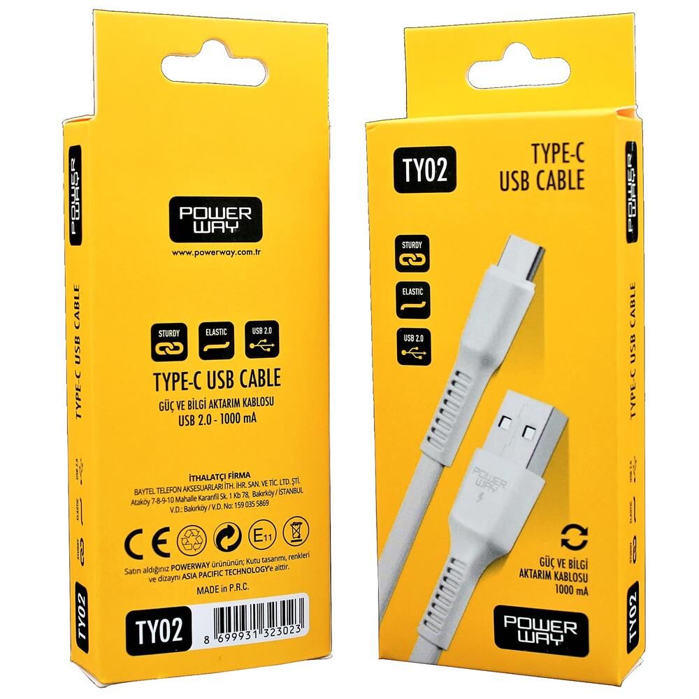 Powerway Ty02 Type-C 1mt Usb Şarj Kablosu