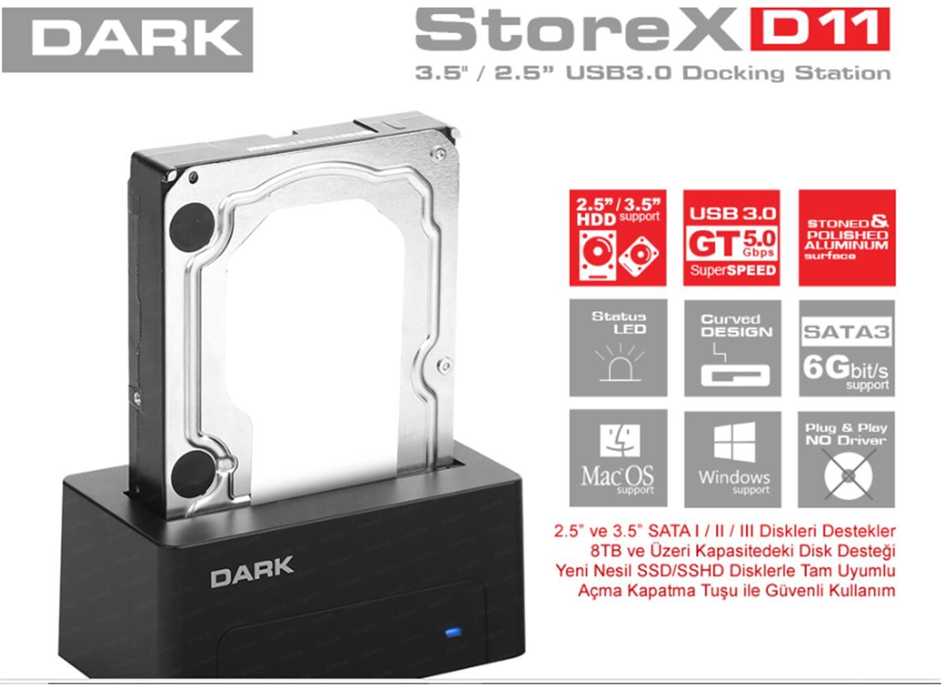 Dark StoreX.D11 3.5''-2.5'' SB 3.0 SATA Disk İstasyon