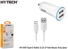 Hytech HY-A49 Type-C Kablo 2.1A 2-Usb Beyaz Araç