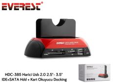 Everest HDC-385 2.5''-3.5'' Ide Sata Usb 2.0 Harddisk Hdd Kutusu + Kart Okuyusu + Docking Statıon