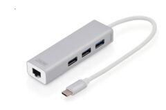 Digitus DA-70255 USB 3.0 Hub & USB 3.0 ,1 x 10-100-1000 1 x USB-C Erkek ,3 x USB0 3.0 USB-A