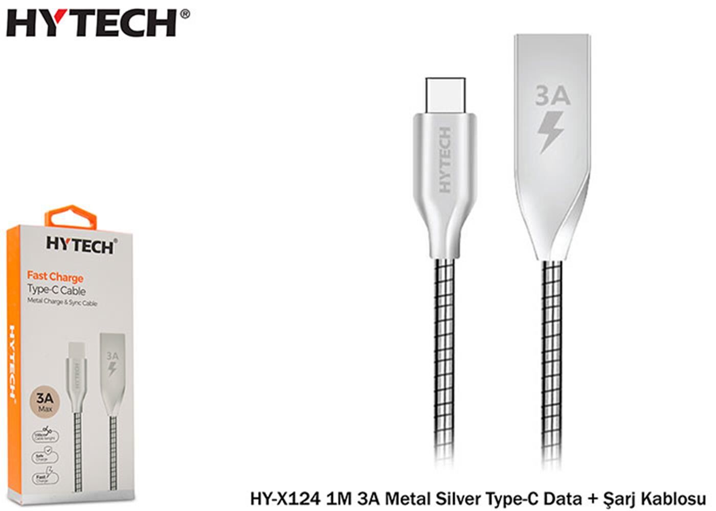 Hytech HY-X124 1M 3A Metal Silver Type-C Data