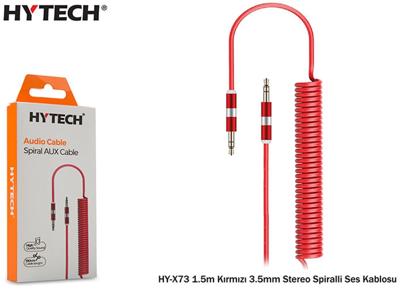 Hytech HY-X73 1.5m Kırmızı 3.5mm Stereo Spiralli Ses Kablosu