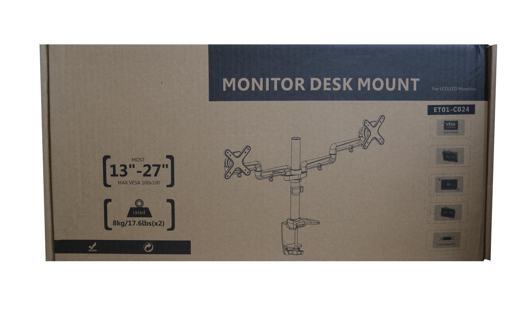 Mount-It Mı 13''-27'' Tv Monitör Askı Aparatı Lcd- Led Hareketli Amortisörlü Çift Kollu Masa Montajlı