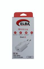 Elba ELB01-25WPD Beyaz 25W Şarj Kafa Type USB-C PD3.0-QC4.0(Akım Koruma-Hızlı Şarj-Isıya Dayanıklı)