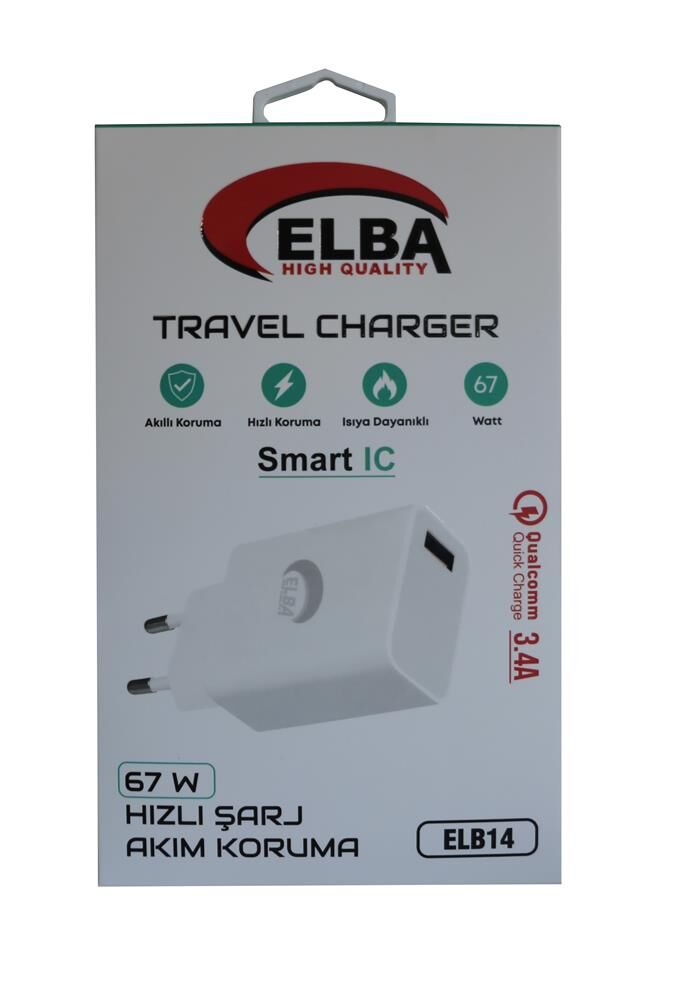 Elba ELB14 Elb-67w USB 67w 3.4A Hızlı Şarj Akıllı Koruma -Isıya Dayanıklı EV Şarj Kafa