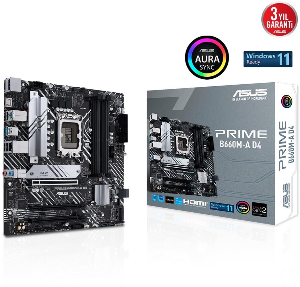 Asus PRIME B660M-A DDR4 5333mhz(OC) RGB M.2 1700p mATX Anakart