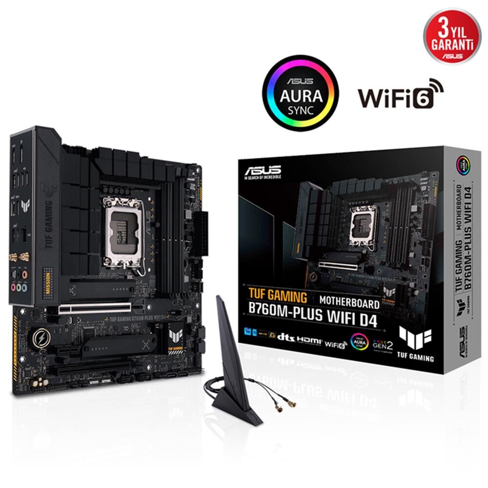 Asus TUF Gaming B760M-Plus WIFI D4 Intel B760 Soket 1700 DDR4 5333(OC)MHz mATX Gaming Anakart