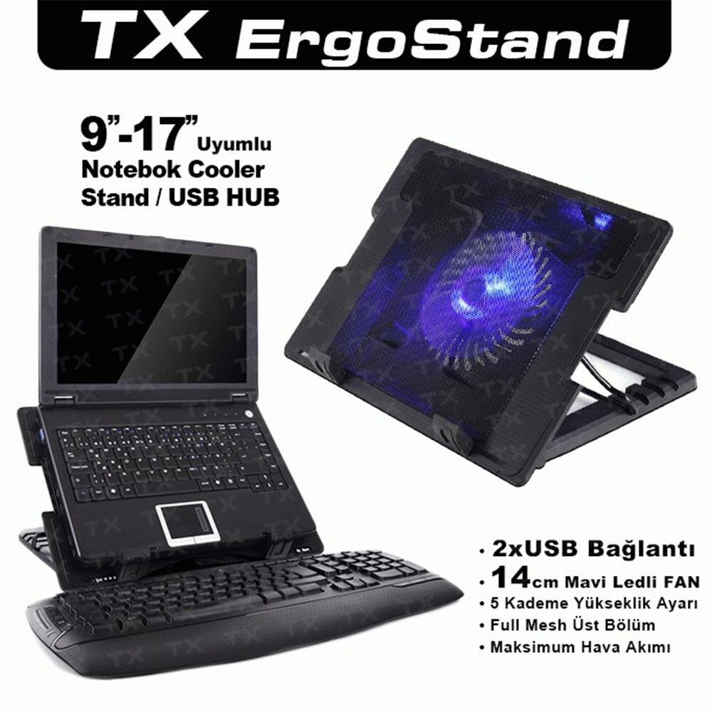 TX ACNBERGST  ErgoStand 14cm Led Fan'lı 5 KademeLİ 2xUsb 9''-17'' Notebook Soğutucu-Stand