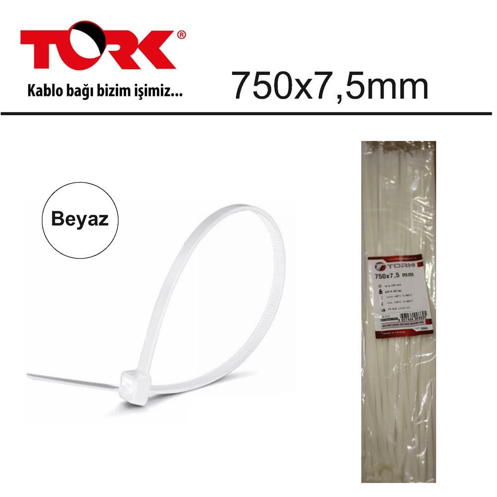 Tork TRK-750-7,5mm Beyaz 100lü Kablo Bağı