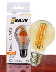 Orbus Orb-f6w 6w Sarı Işık E27 A60 600lm 15.000 Saat Fılament Led Ampul