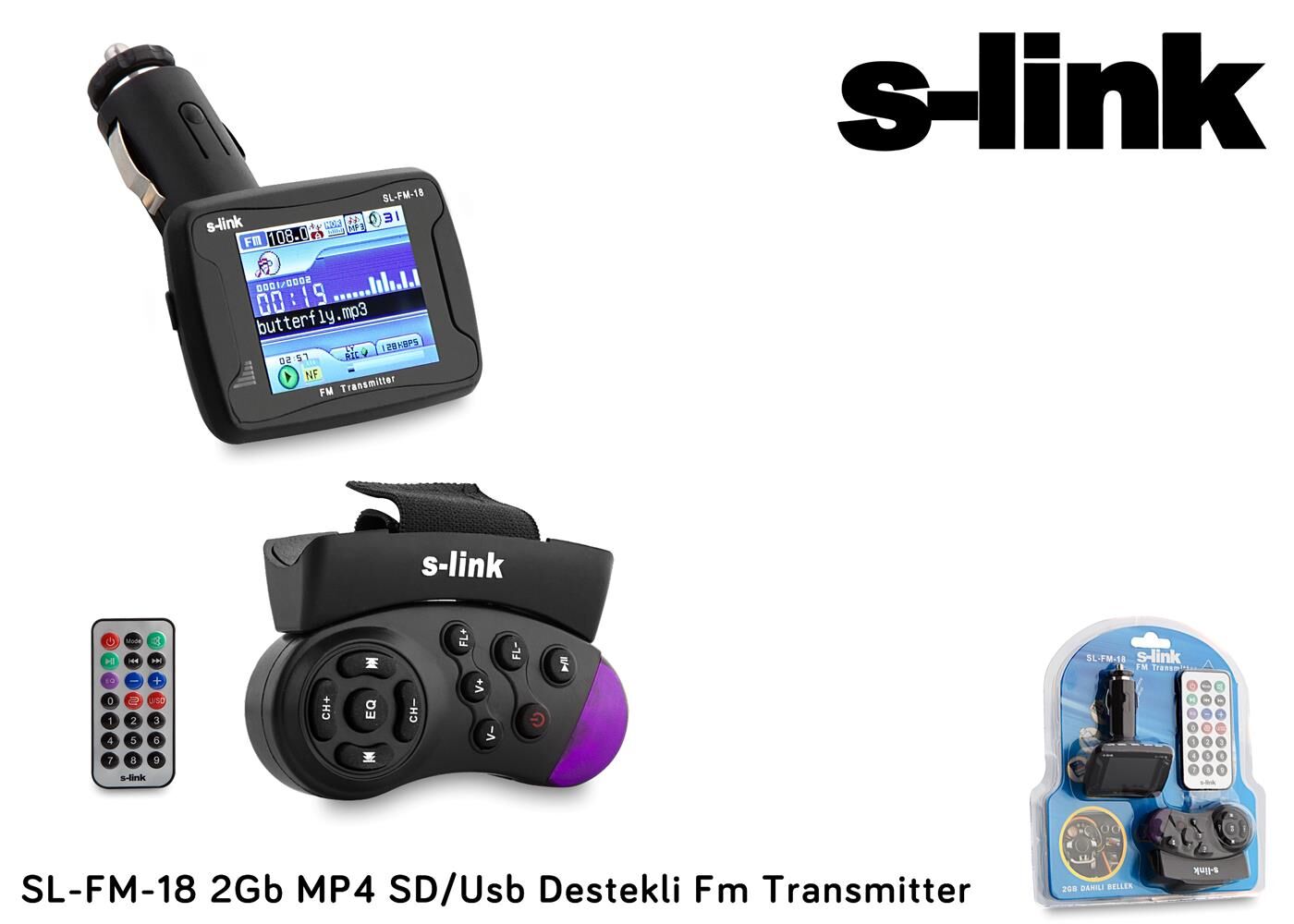 S-link SL-FM-18 2gb mp4 Transmıtter sd+usb Destekli Kumandalı Direksiyon Kumandalı