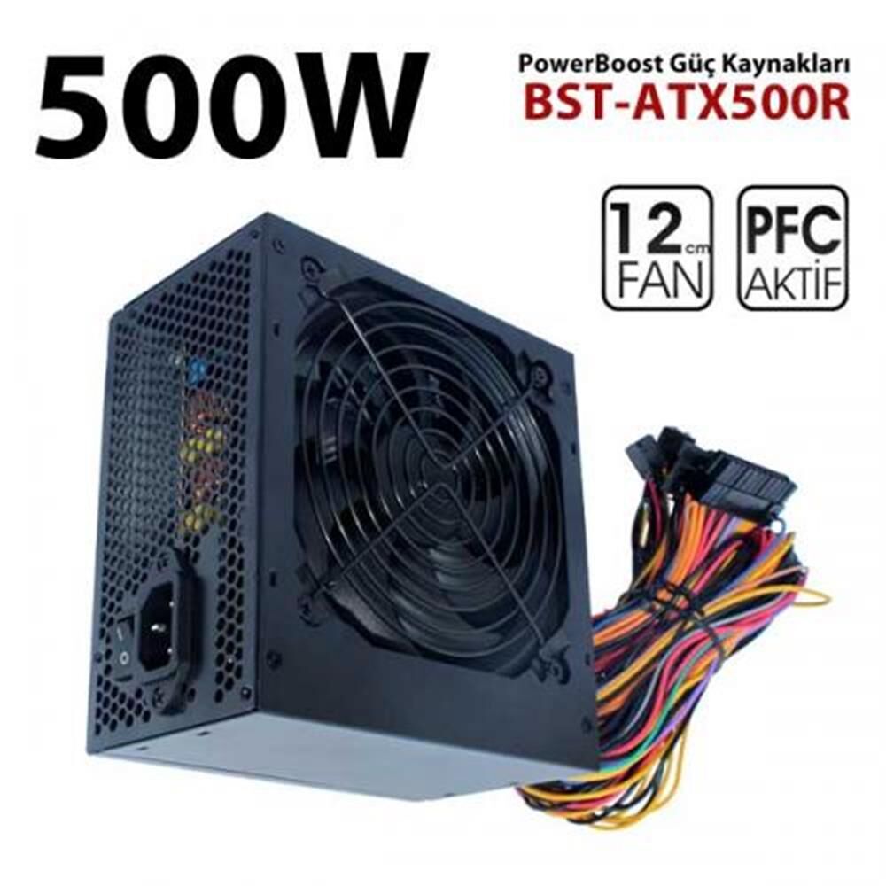 PowerBoost BST-ATX500R ''QUARK'' 500w APFC 12cm Fanlı ATX PSU Power kablo (Retail Box)