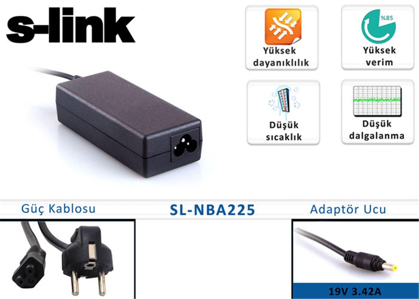 S-link SL-NBA225 19V 3.42A 1.7mm-4.0mm Standart  Adaptörü