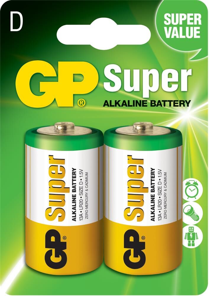 Süper Alkalin LR20 D Boy Kalın 2li Paket Pil GP13A-2U2