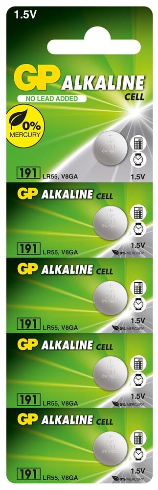 GP GP191-C5 LR55 Alkalin 1.5V Düğme Pil 5'li Paket