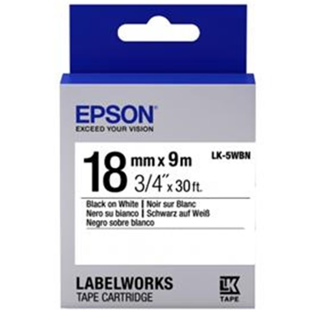 Epson LK-5WBN Standart Siyah Üzeri Beyaz 18MM 9Metre Etiket