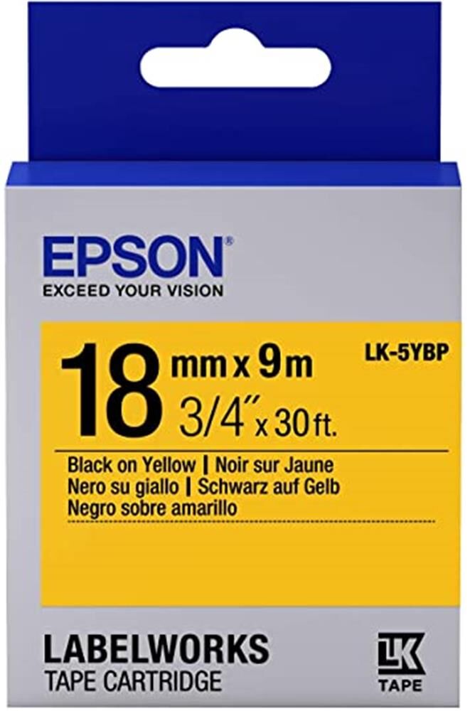 Epson LK-5YBP Pastel Siyahı Üzeri Sarı 18mm 9metre Etiket