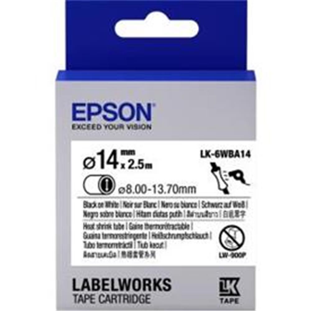 Epson LK-6WBA14 Isıyla Daralan Siyah Üzeri Beyaz 14MM 2,5Metre Etiket