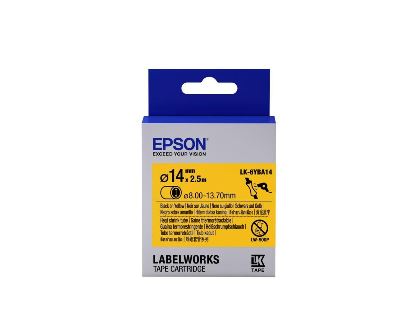 Epson LK-6YBA14 Isıyla Daralan Siyah Üzeri Sarı 14MM 2,5Metre Etiket