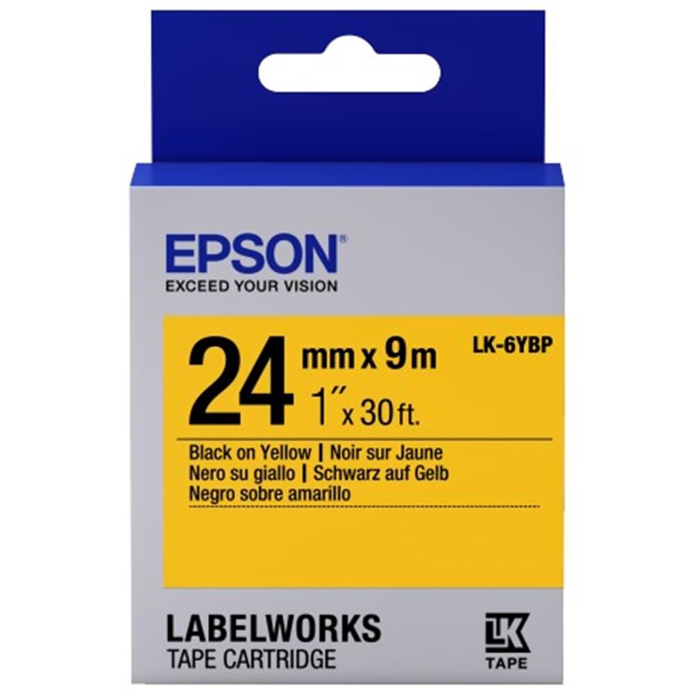 Epson LK-6YBP Pastel Siyah Üzeri Sarı 24MM 9Metre Etiket