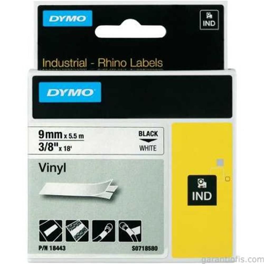 DYMO RhinoPRO Renkli Vinil 9mmx5,5m Siyah-Beyaz Şerit 18482