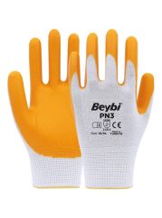 Beybi PN3 Beyaz Sarı 10 Beden Polyester Örme Nitril Eldiven 12li Paket EN388 (2121X)