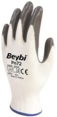 Beybi Nitril Poly PN72 10 Beden Beyaz Gri Eldiven 12li Paket