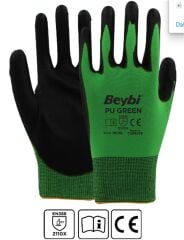 Beybi PU Green 10Beden 12li Paket Poliüretan Kaplı Polyester Örme Ediven(2110X)