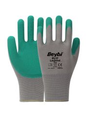 BEYBİ PL17 10 Beden Gri-Siyah 12li Paket Legend Polyester Örme Lateks Eldiven