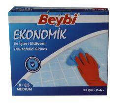 Beybi 8-8.5 Ekonomik 25li Paket Lateks Kırmızı Eldiven Pamuk Kaplı İç Yüzey Terlemeyi Azaltır