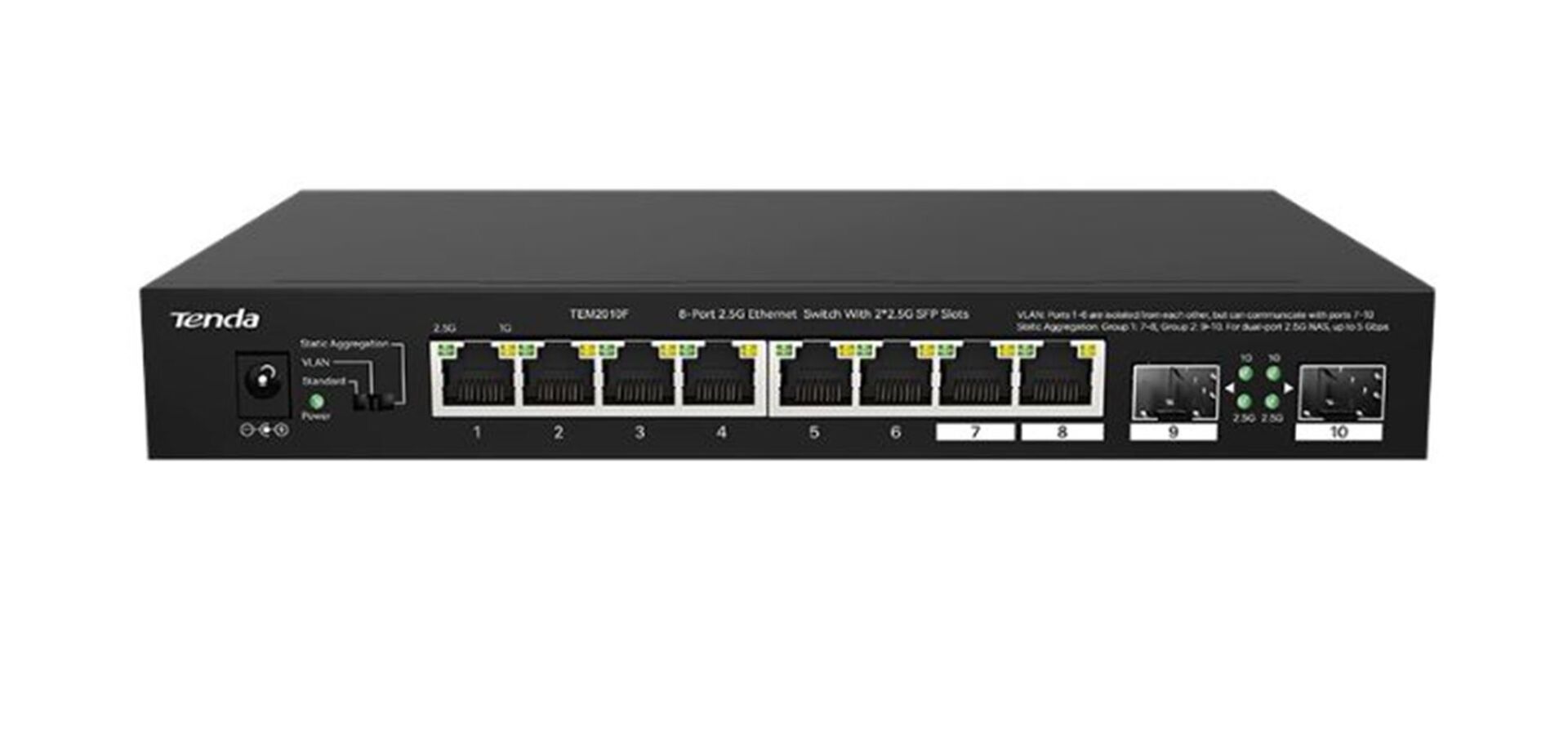 Tenda TEM2010F 8 Port 100-1000-2500 Mbps + 2 Port SFP Switch Çelik Kasa Rack Mount