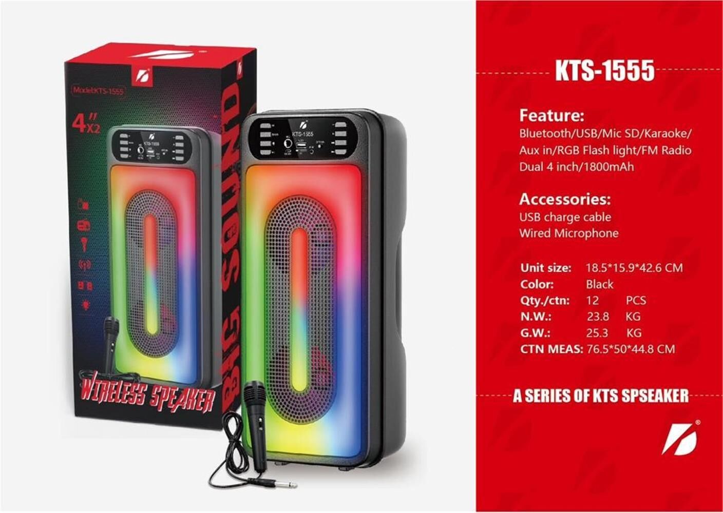 KTS-1555  Siyah Mikrofonlu Bluetooth-Fm-Usb Küçük El Anfisi Usb