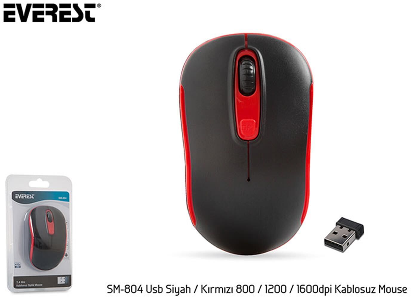 Everest SM-804 Usb Siyah-Kırmızı 800-1200-1600dpi Kablosuz Mouse